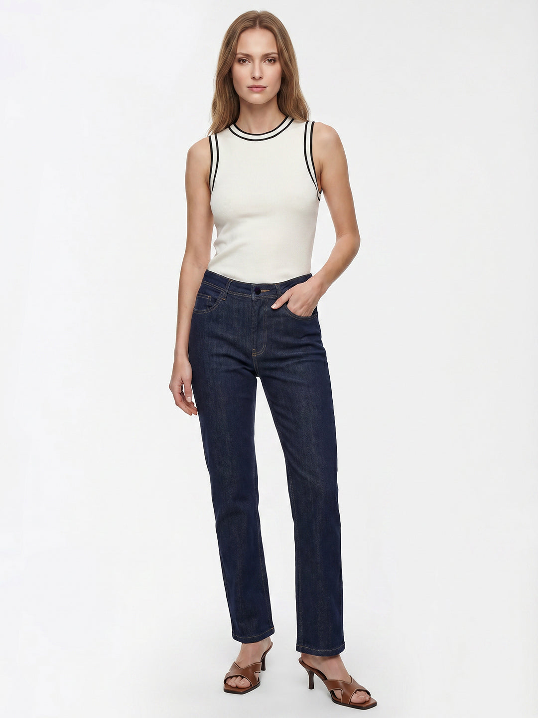Women Dark Blue High-Rise Crop Flare Jeans