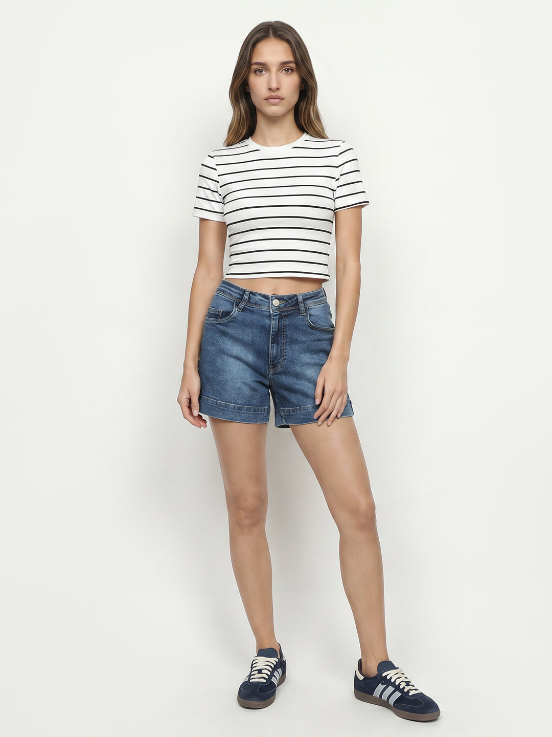Women Blue High-Rise Shorts