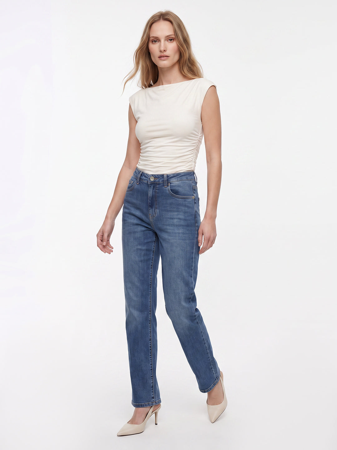 Women Blue High-Rise Slim Straight Fit Jeans