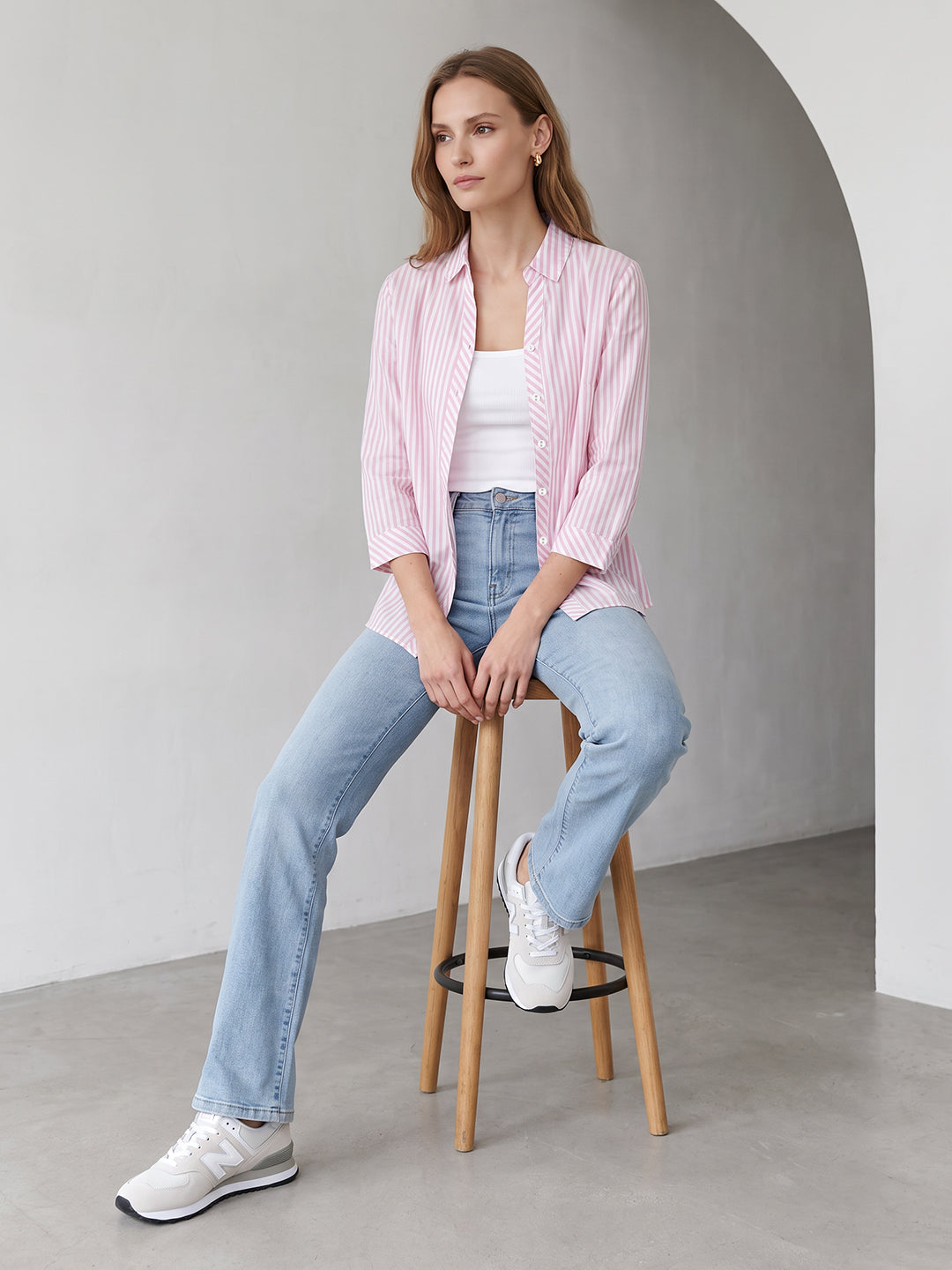 Women Pink/White Stripe Shirt