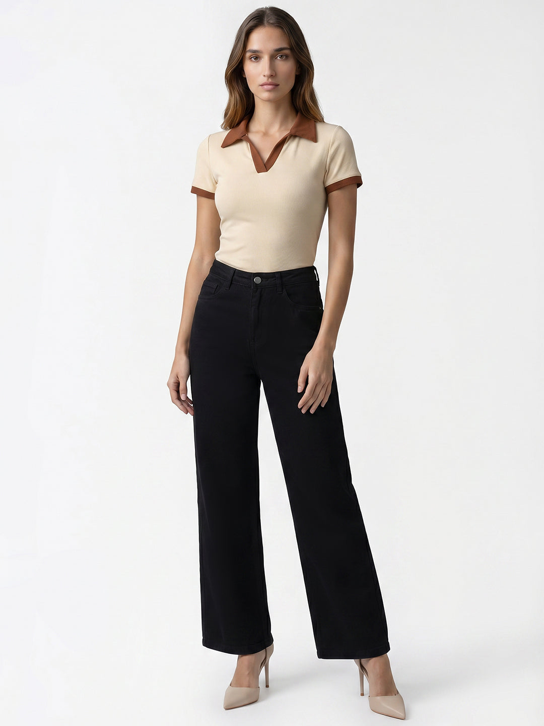 Women Black High-Rise Crop Wide Leg Jeans