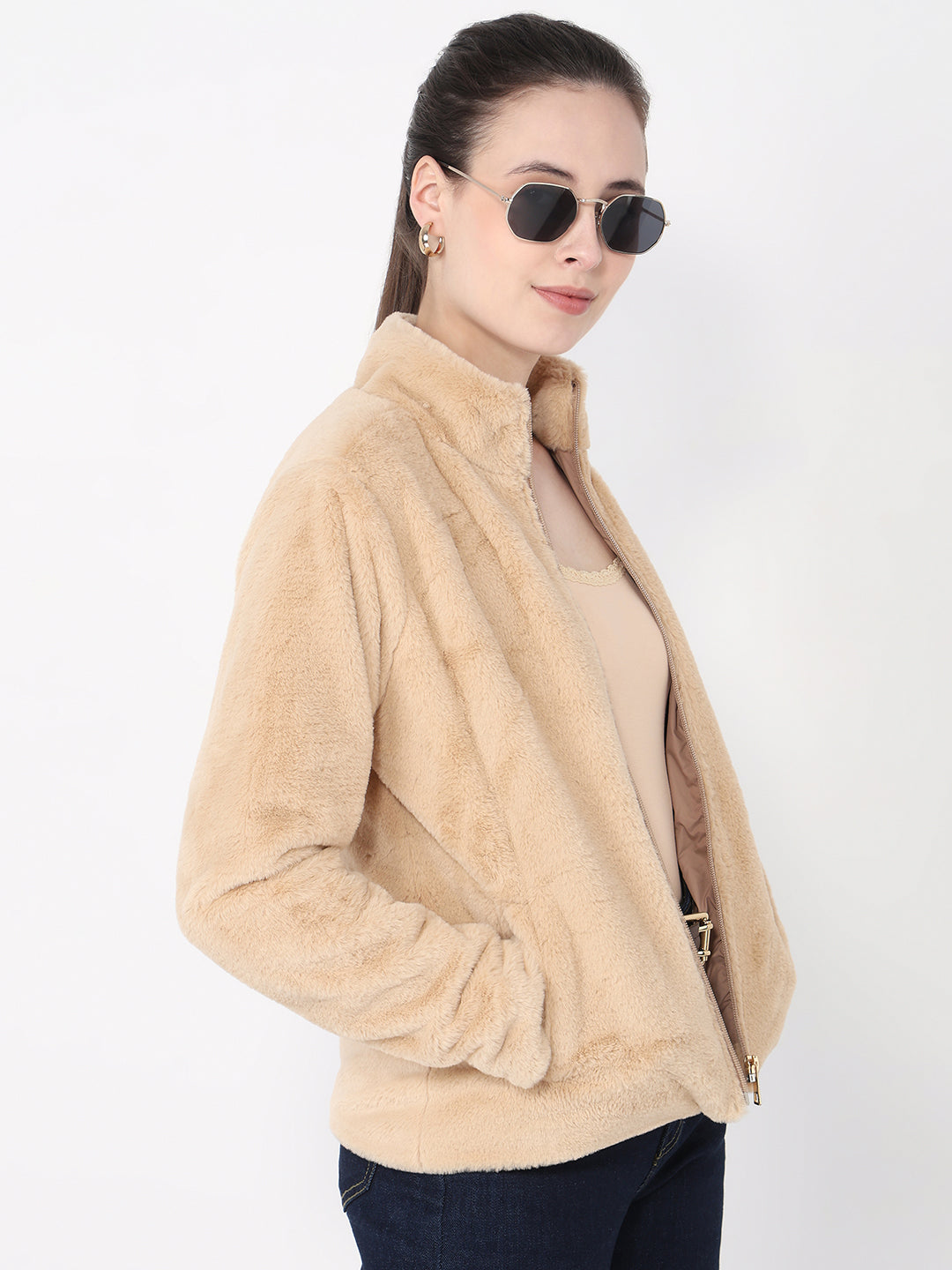 Women Beige Slim Fit Jacket