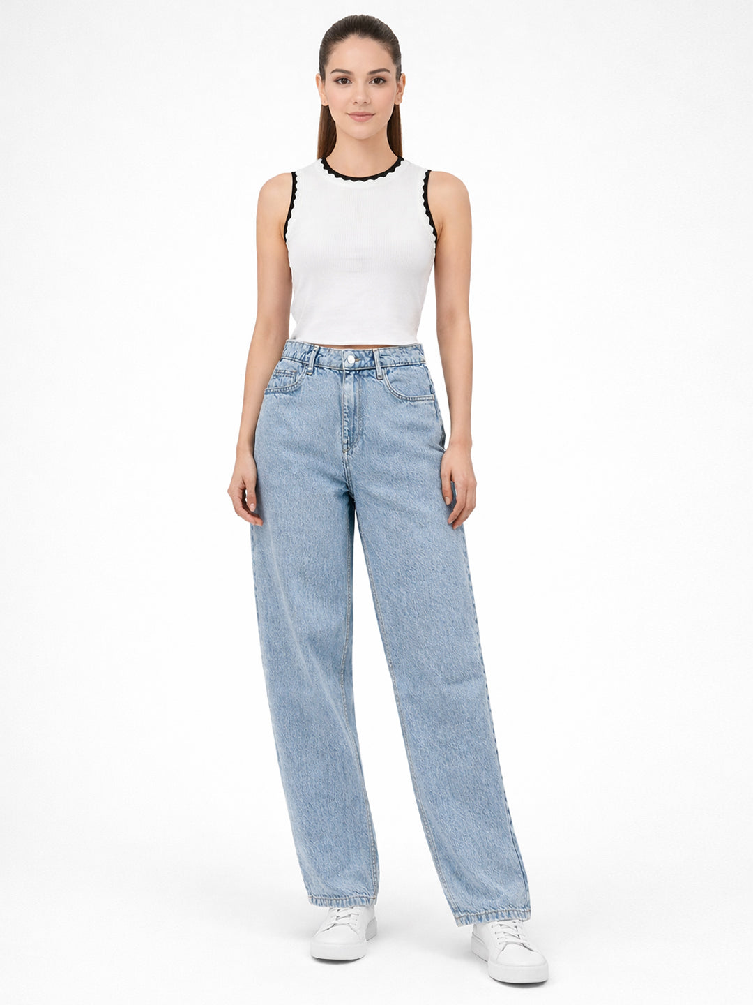 Women Blue High-Rise Barrel Jeans