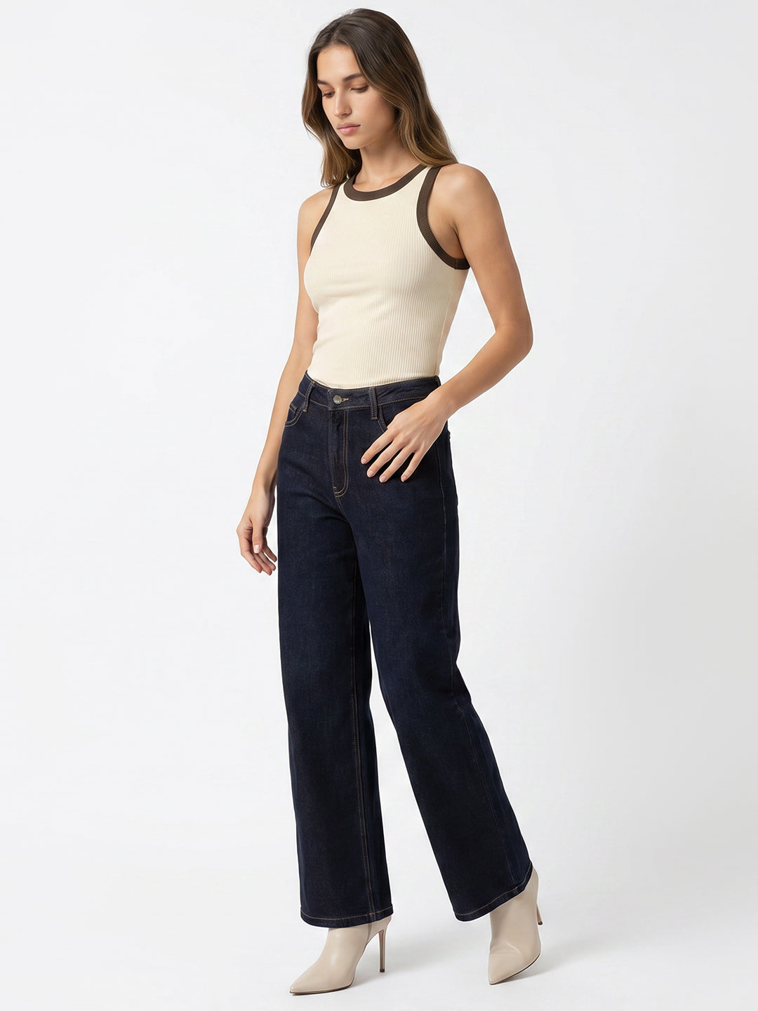 Women Blue High-Rise Ribcage Wide Leg Jeans