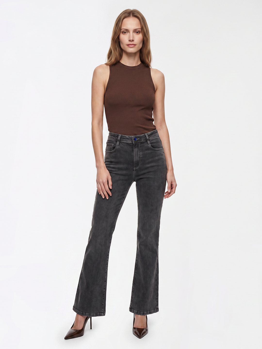 Women Grey High-Rise Flare Jeans