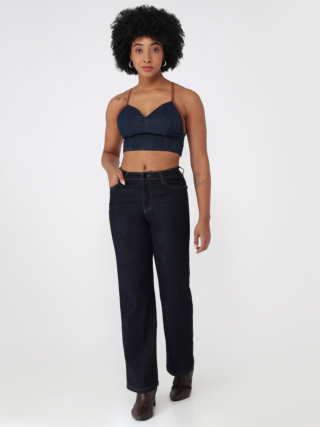 Dark Blue High-Rise Straight Fit Jeans