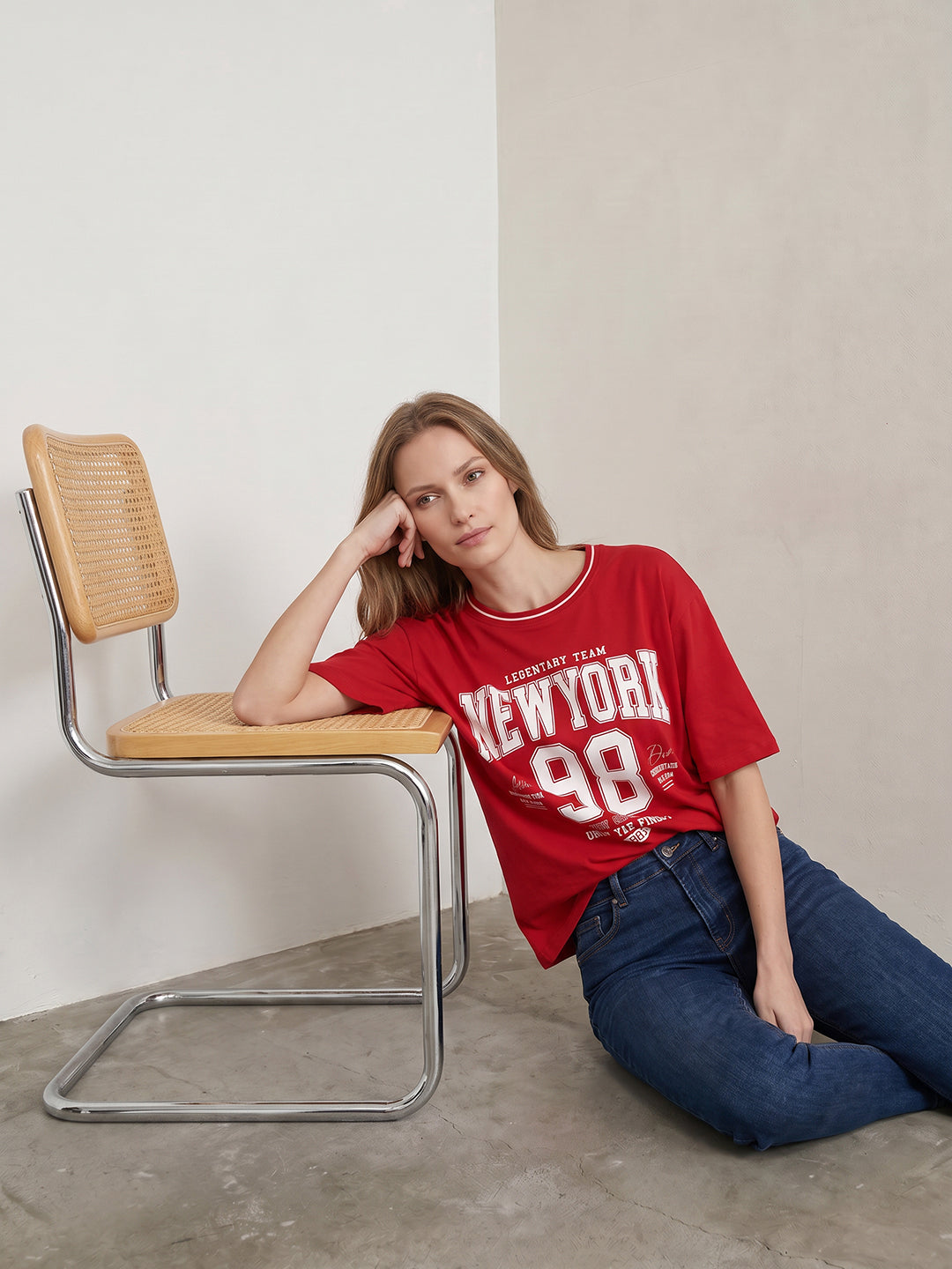 Women Red Oversized T-Shirt