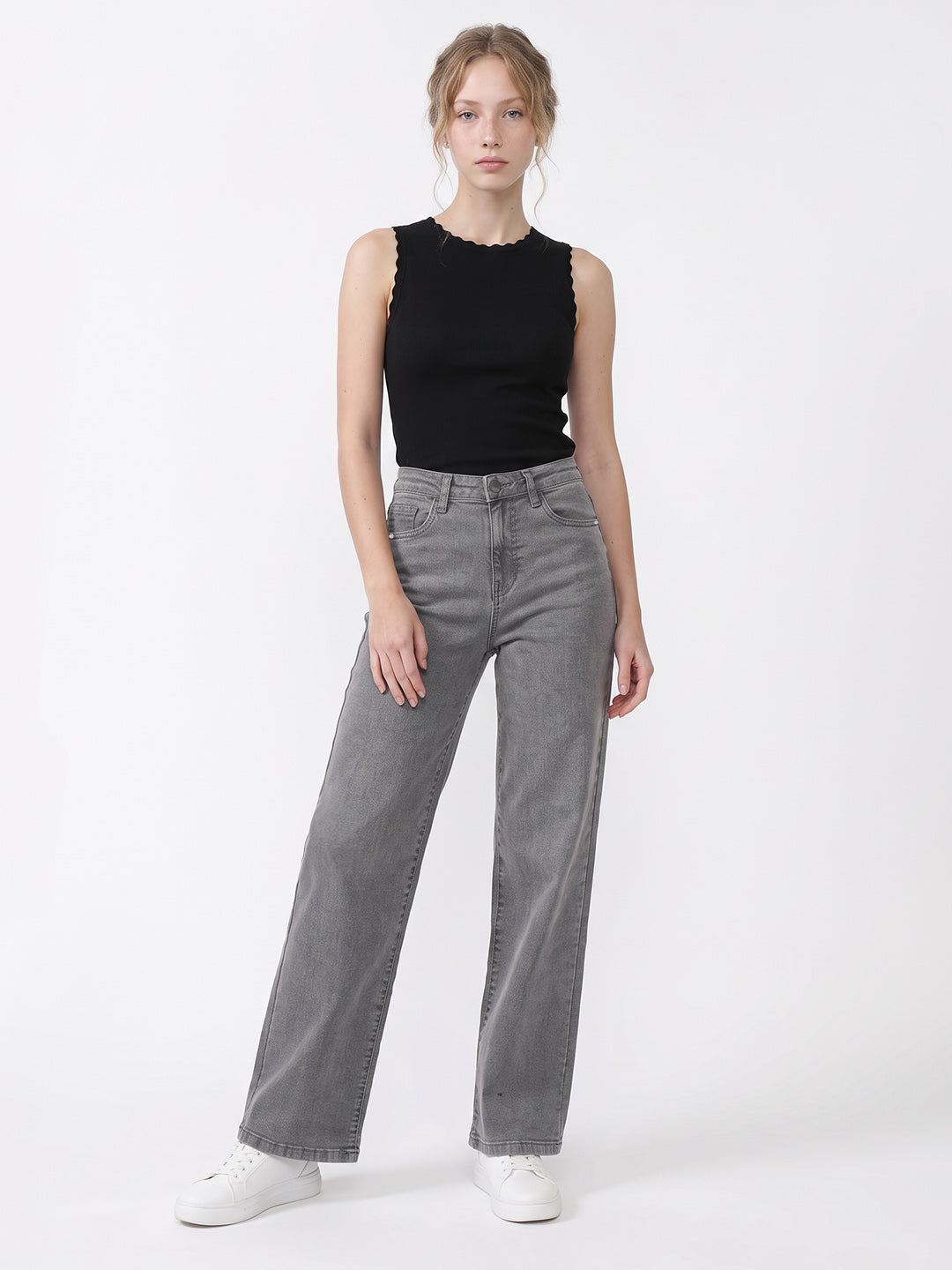 Light Grey High-Rise Wide Leg Jeans