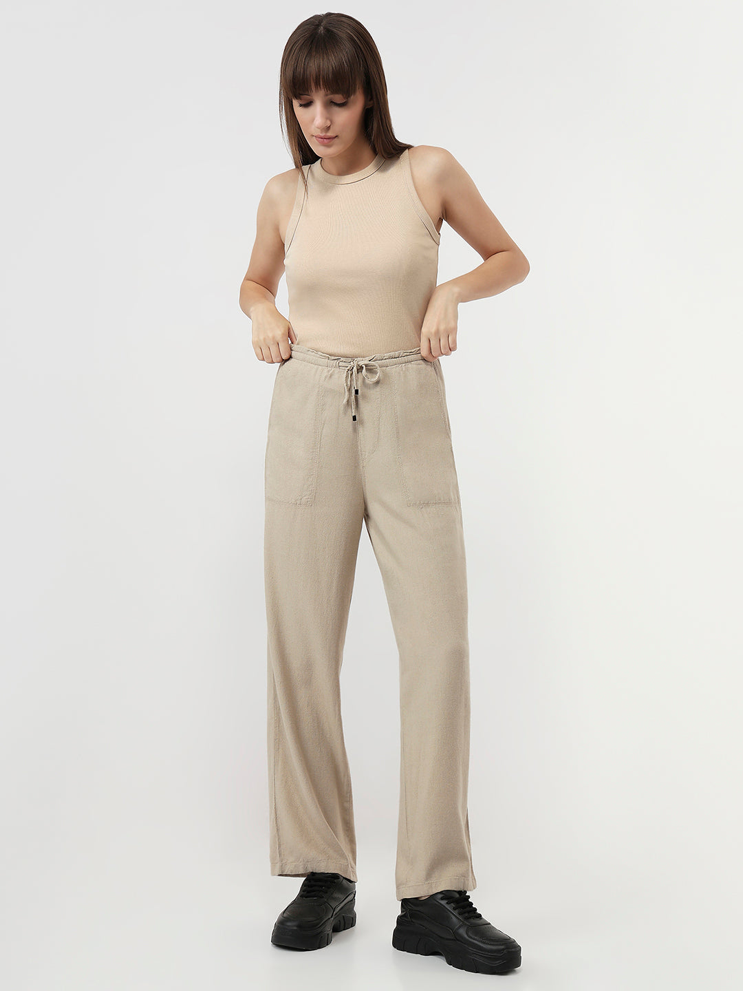 Women Oatmilk Wide Leg Paper Bag