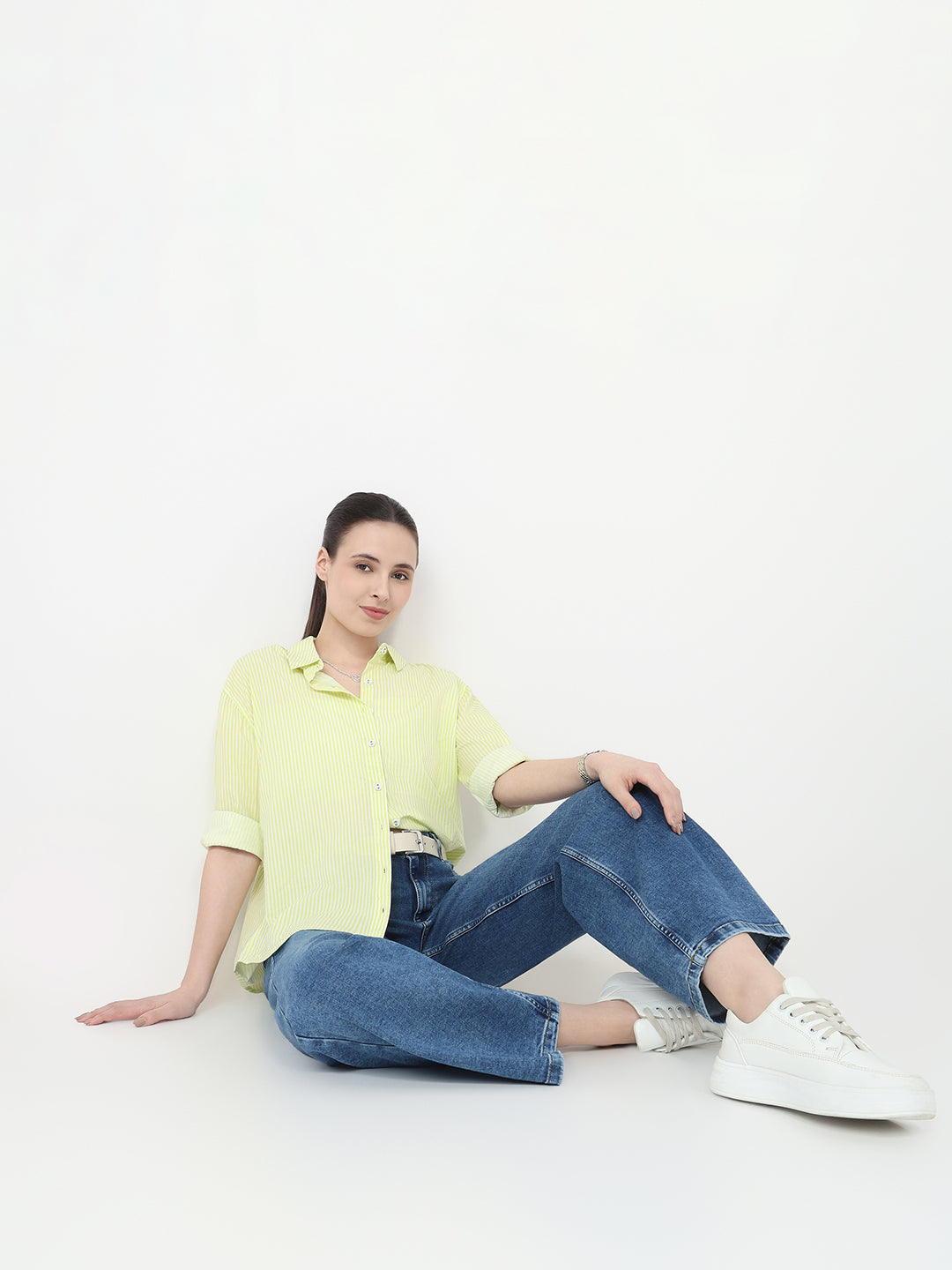 Women Lime/White Oversized Shirt