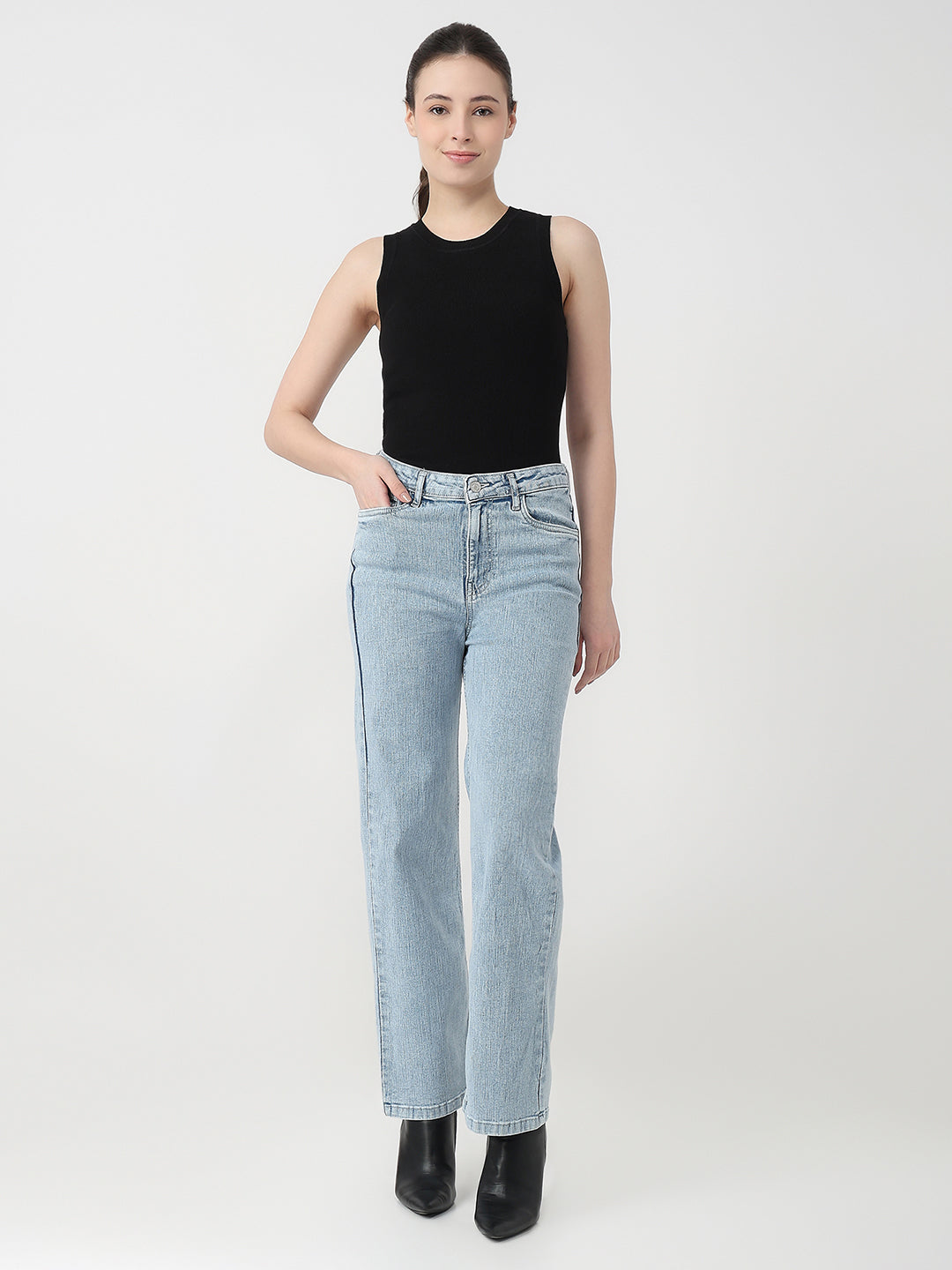 Women Light Blue High-Rise Straight Jeans