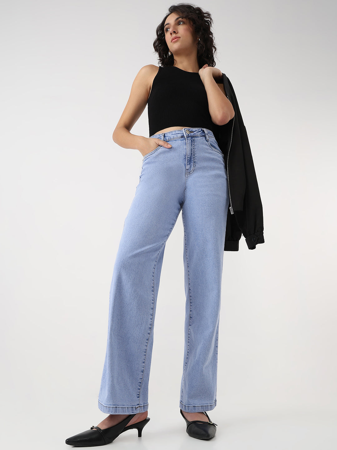 Women Light Blue Loose Straight Jeans