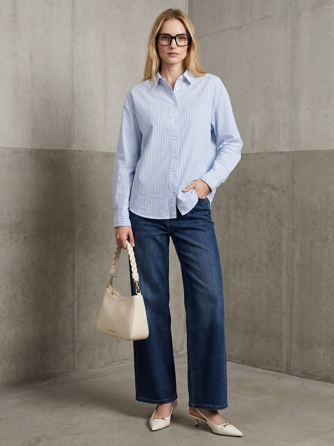 Women Sky/White Oversize Shirt