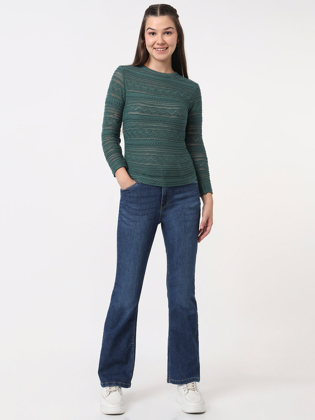 Women Dark Blue High-Rise Flare Jeans