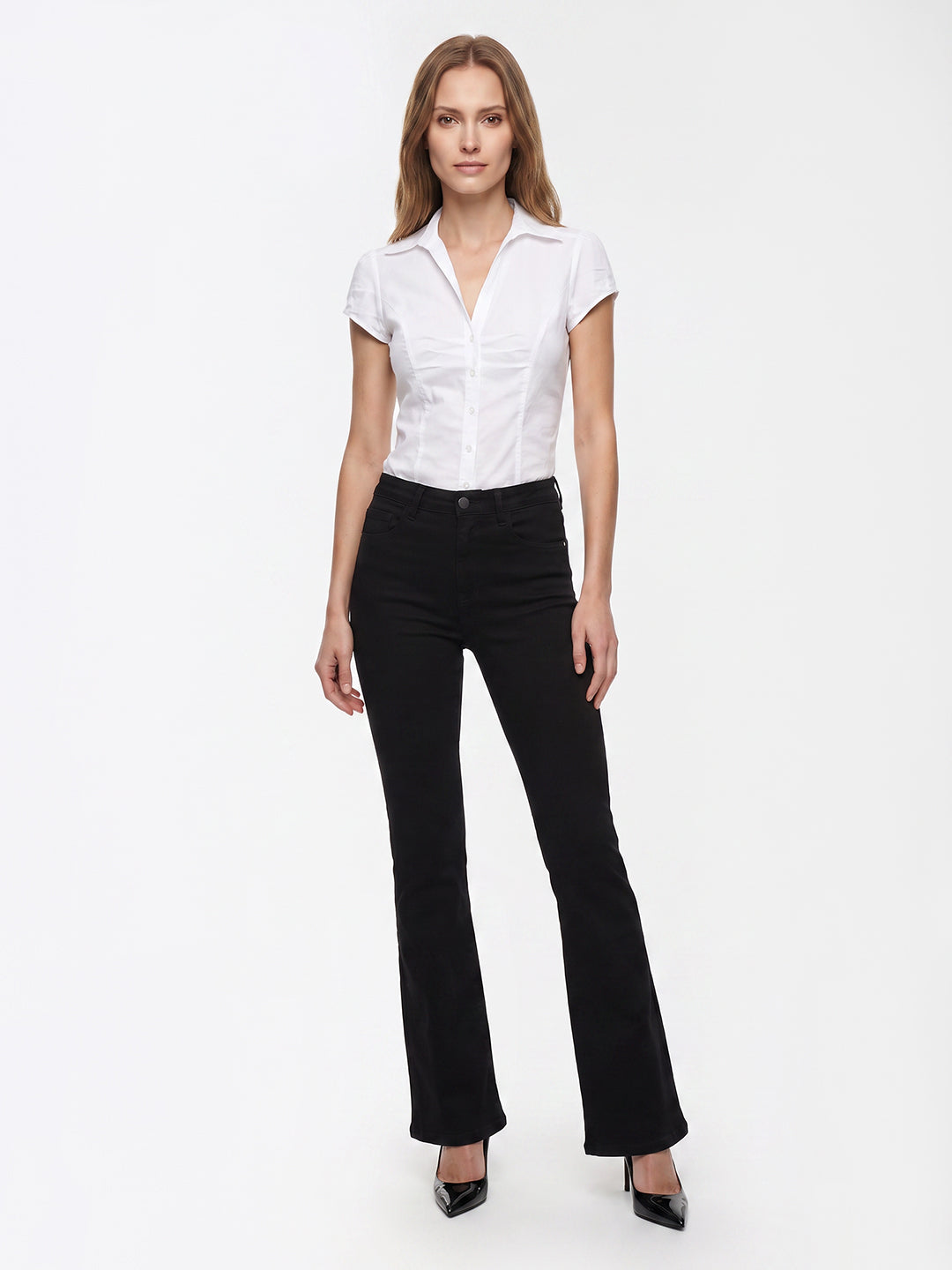 Women Black High-Rise Mini Flare Jeans