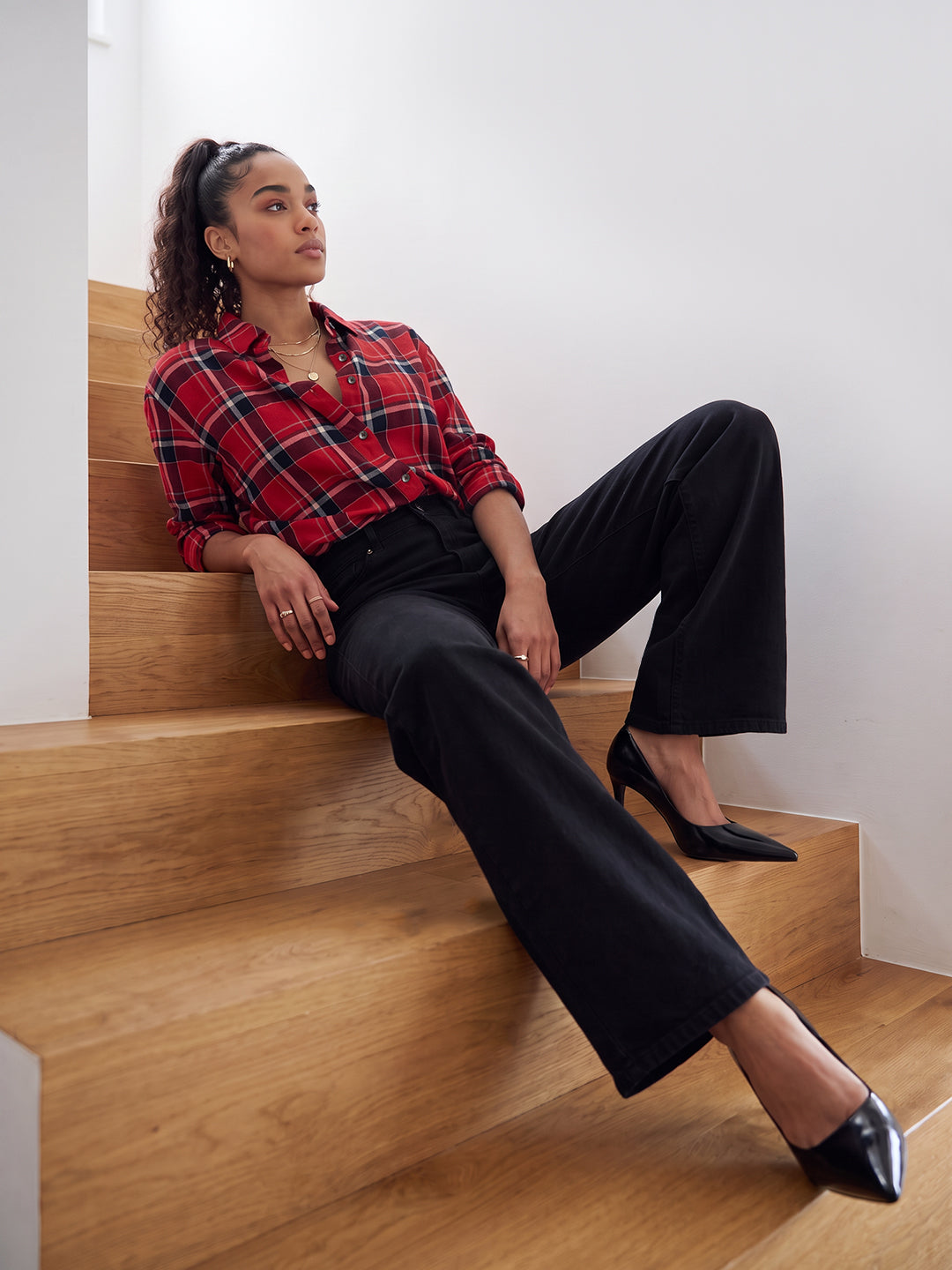 Red Checks Oversized Shirt