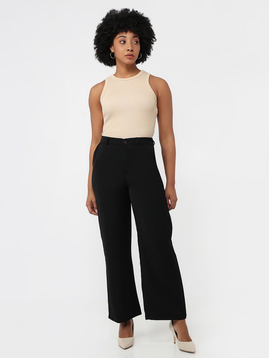 Women Black Wide Leg Korean Pants