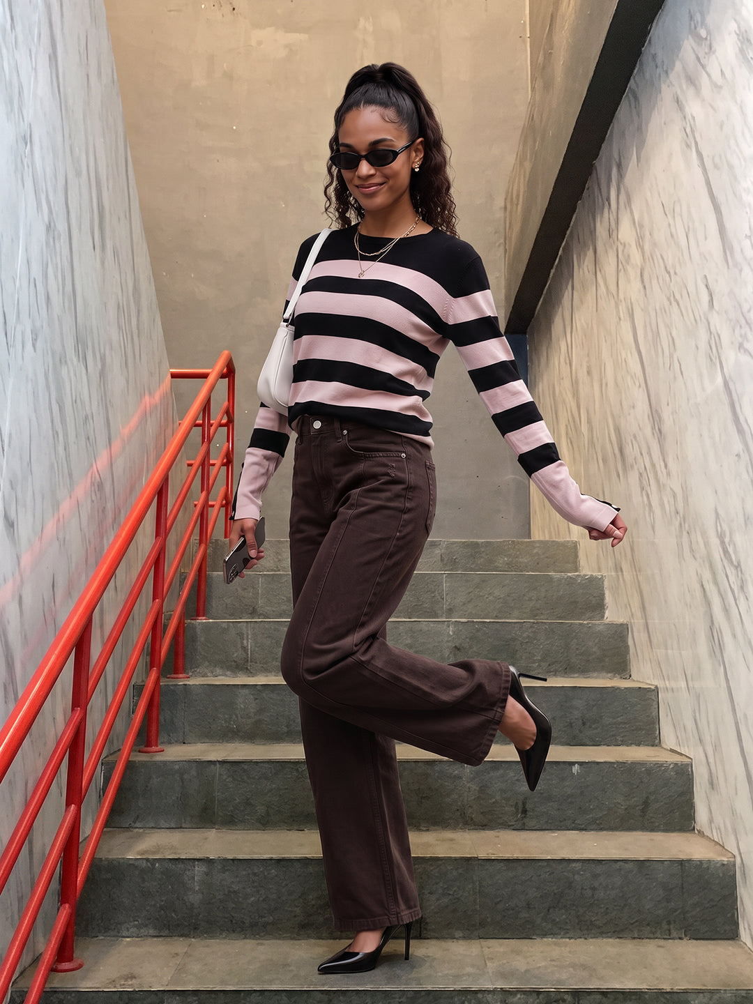 Black/Beige Flat Knit