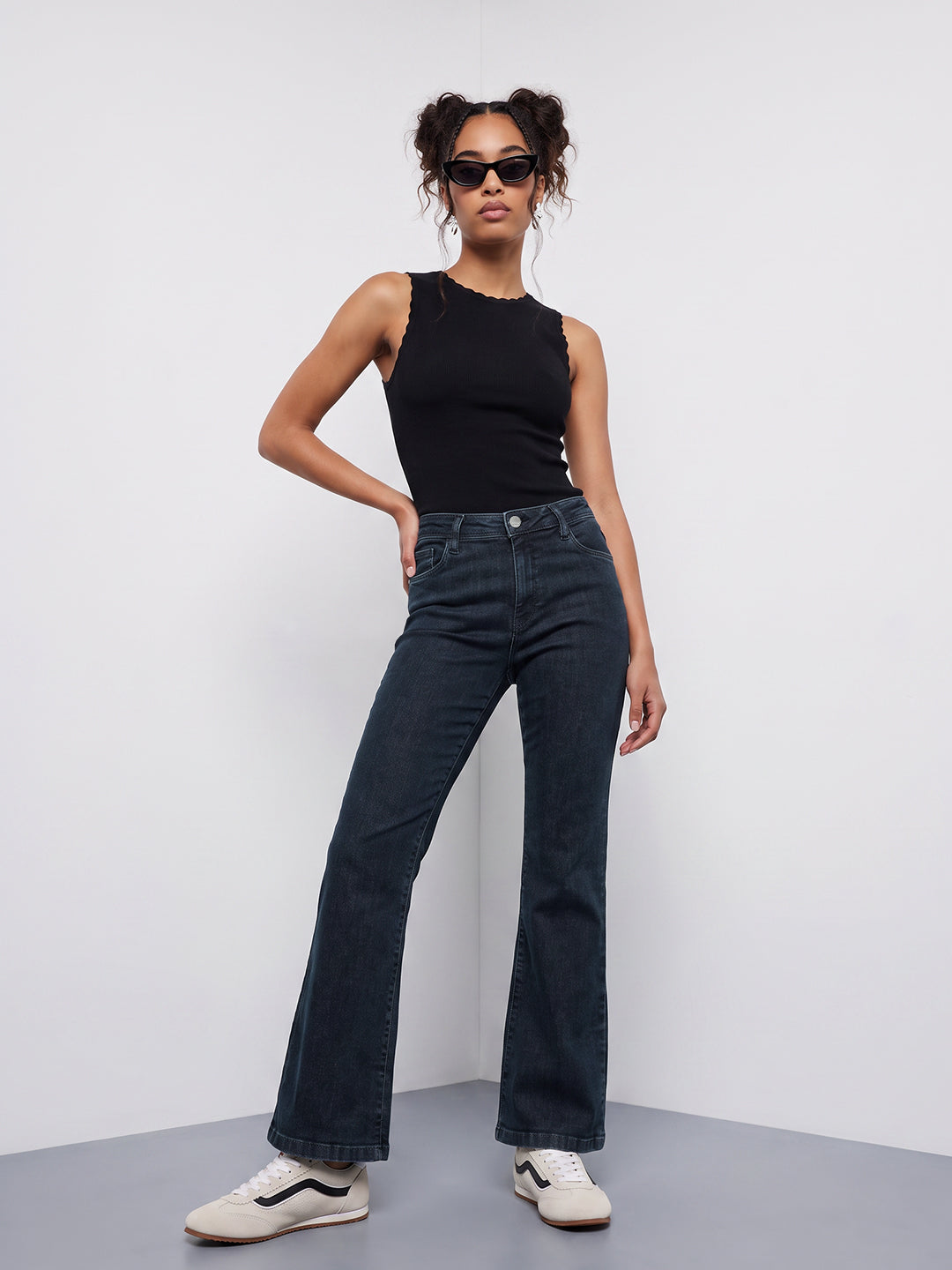 Slate Blue High-Rise Flare Jeans