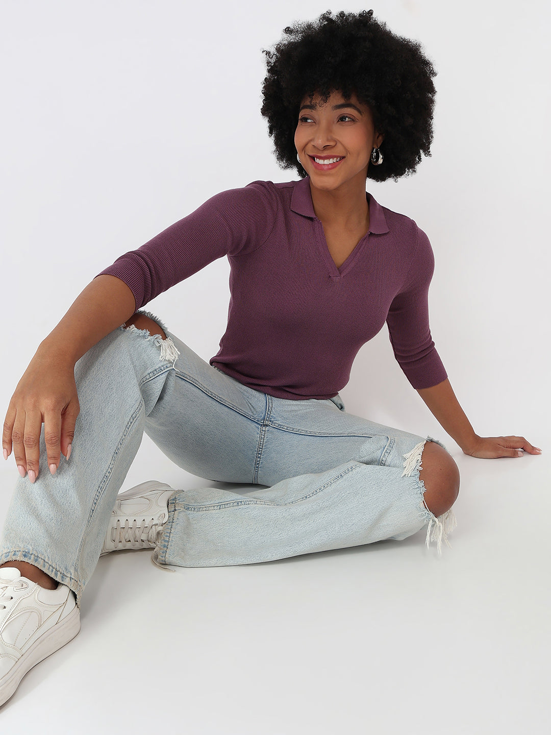 Women Muave Slim Fit Flat Knit
