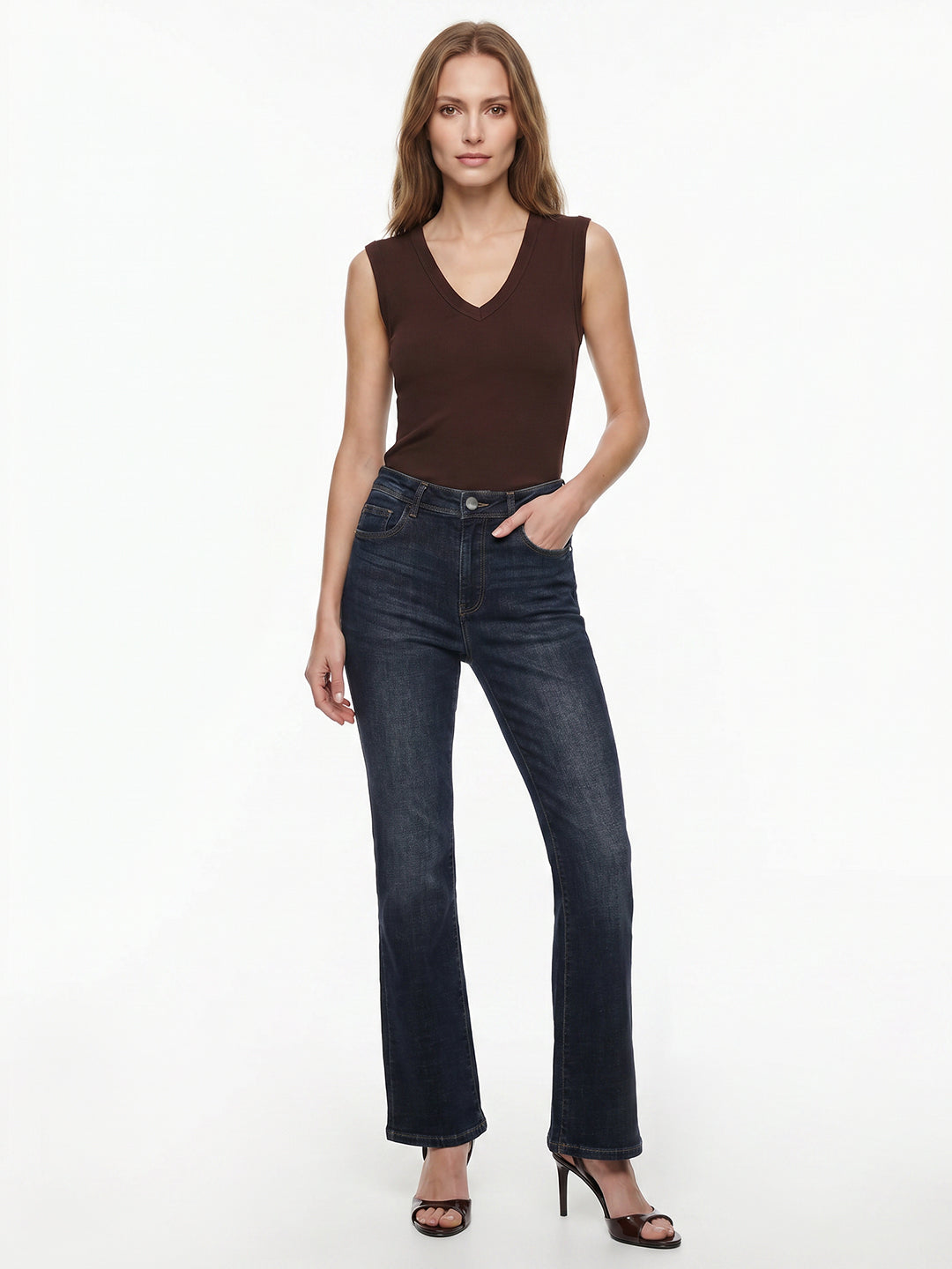 Women Dark Blue High-Rise Flare Jeans