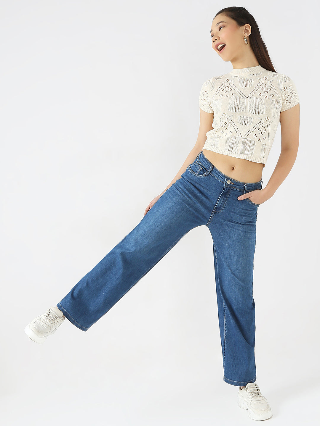 Women High Rise Wide Leg Jeans