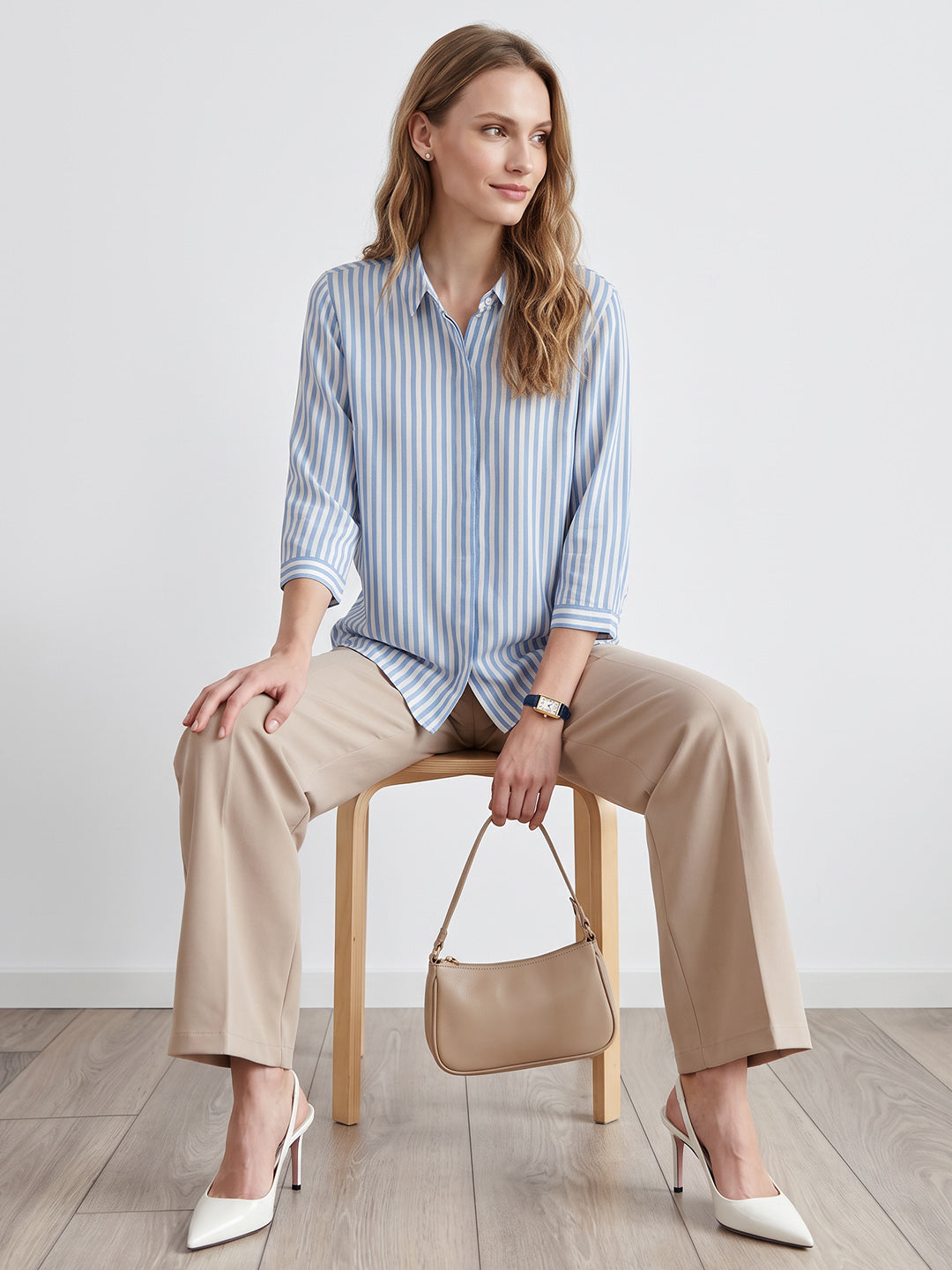 Women Blue/White Stripe Shirt