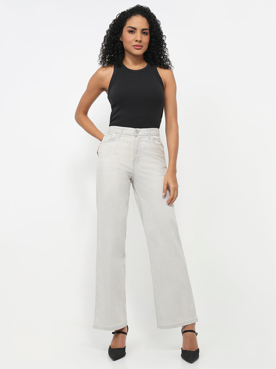 Women White High-Rise Wide Leg Jeans