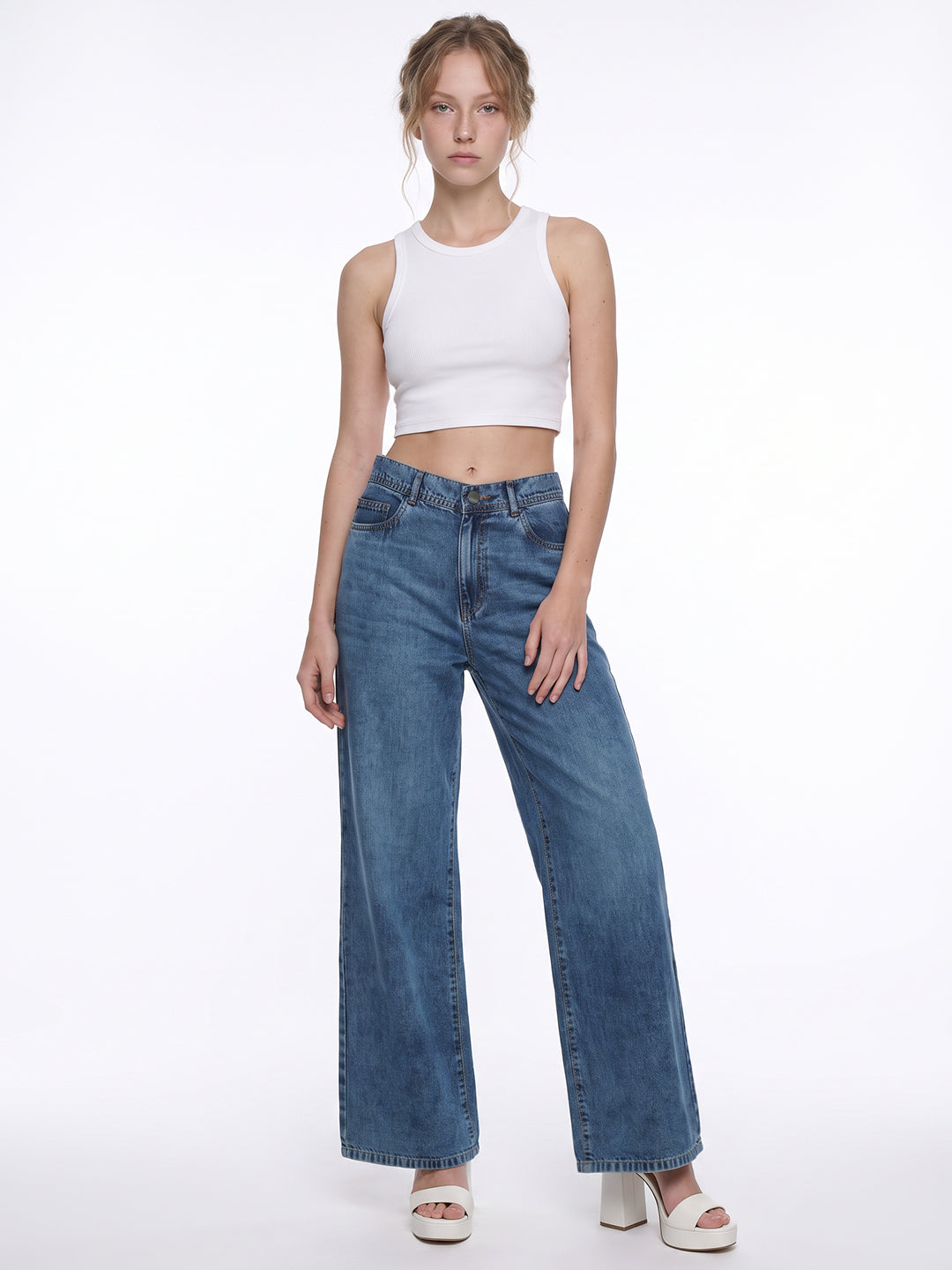 Blue High-Rise Super Wide Leg Jeans
