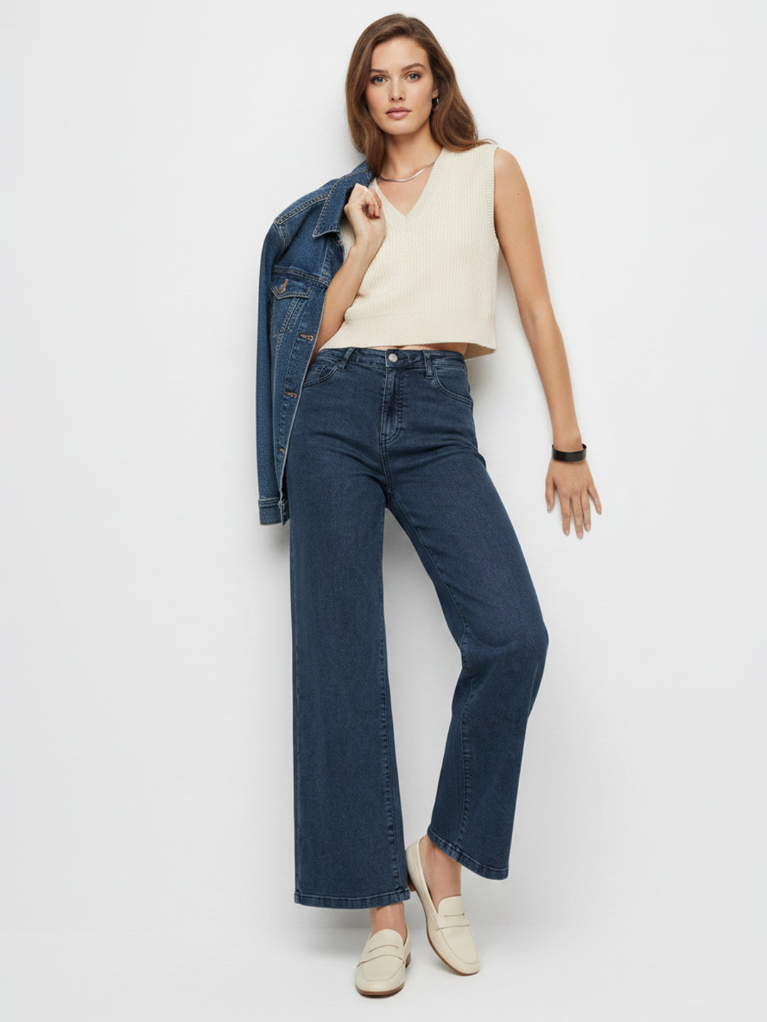 Slate Blue High-Rise Wide Leg Jeans