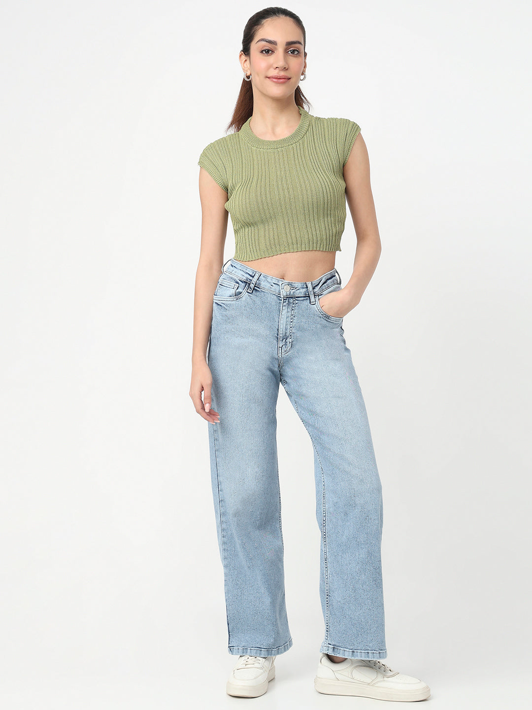 Women Light Blue High-Rise Straight Fit Jeans