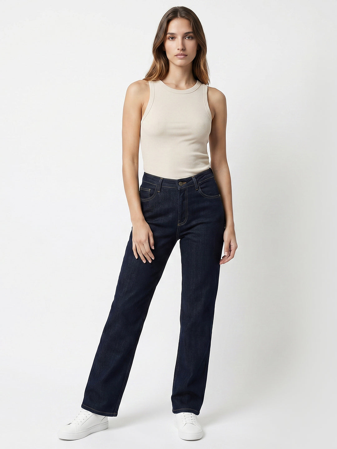 Women Blue High-Rise Straight Fit Jeans