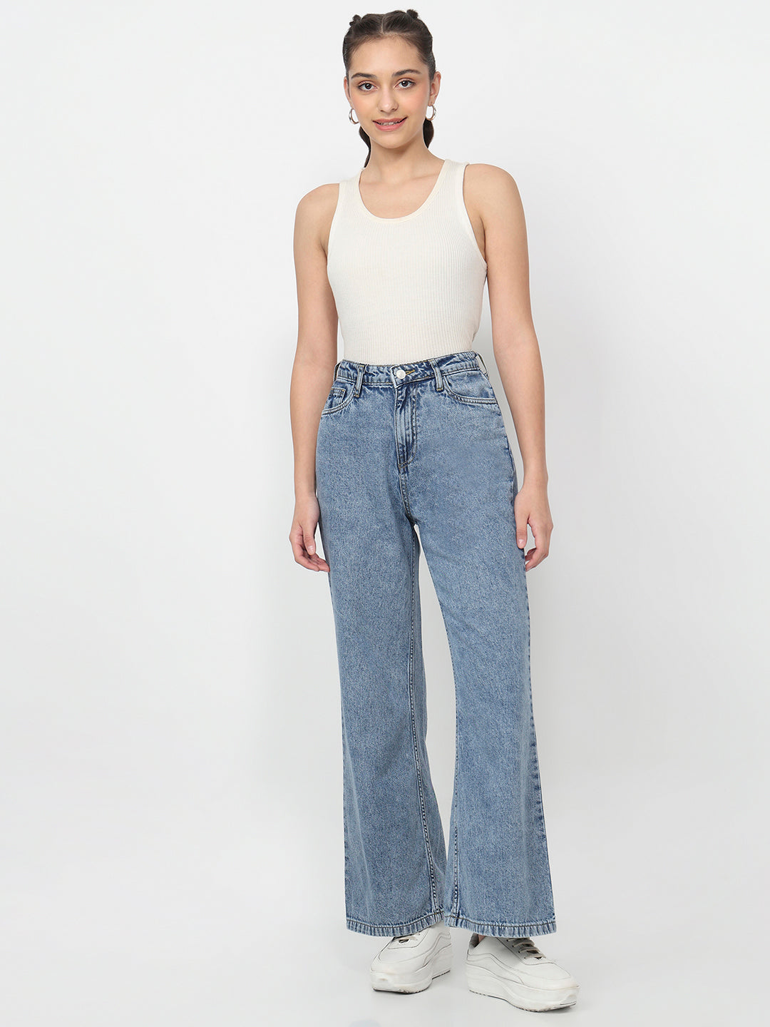Women Blue High-Rise Super Wide Leg Jeans