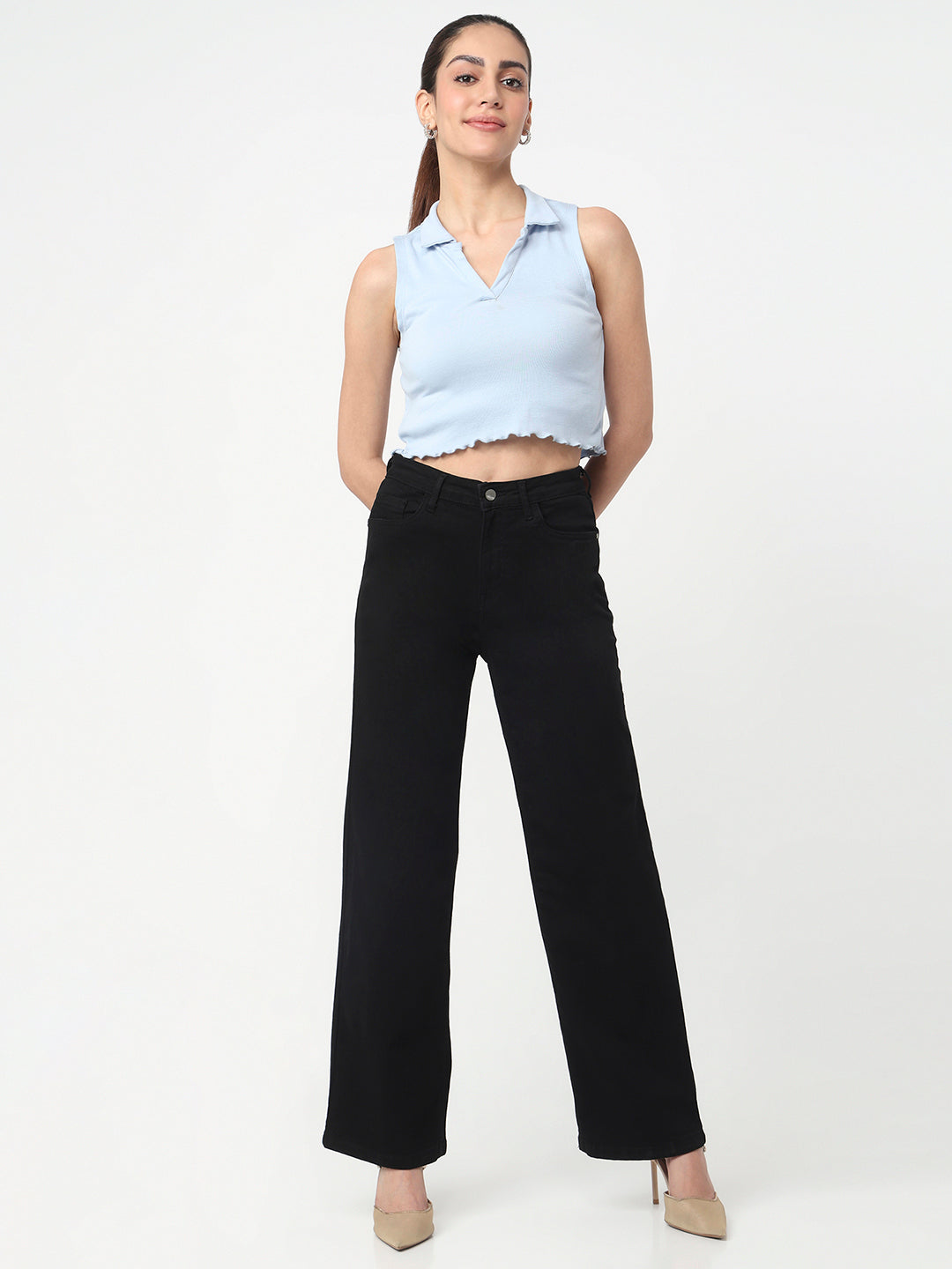 Women Black High-Rise Baggy Jeans