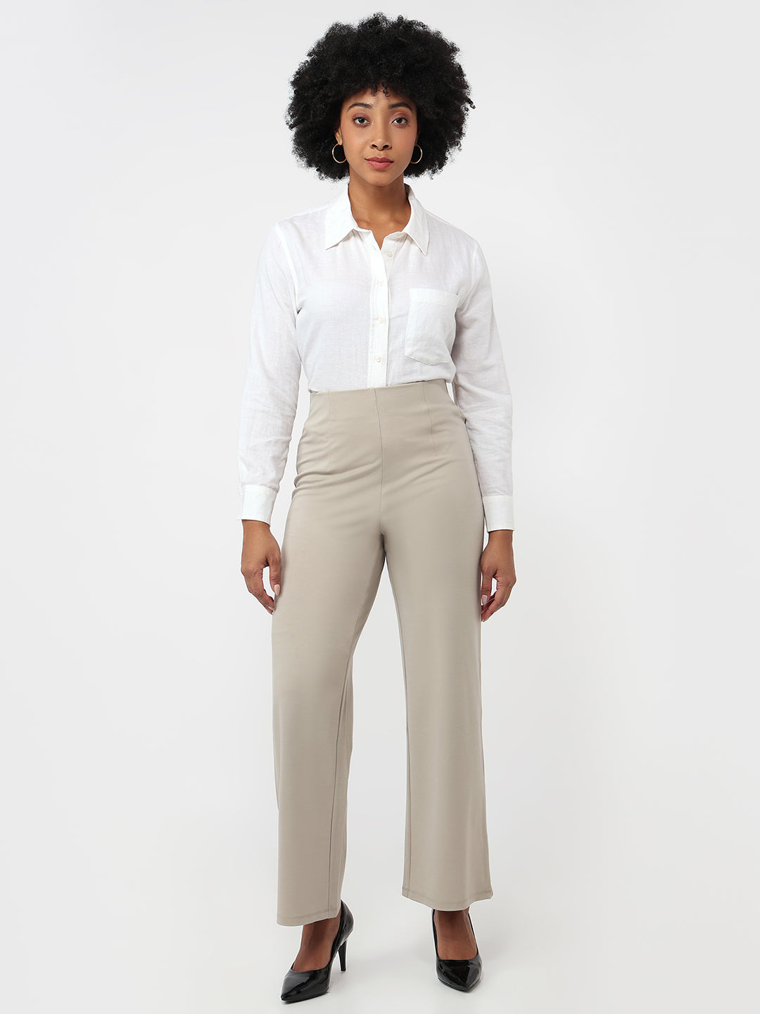 Women Light Fawn Wide Leg Treggings