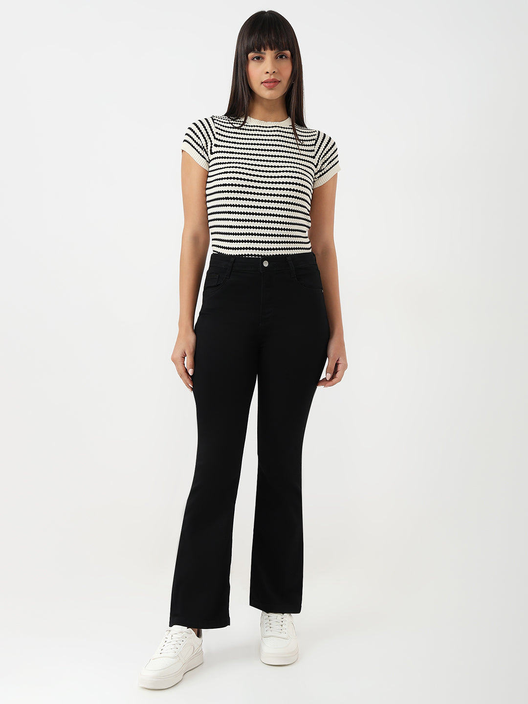 Women Solid High-Rise Flare Jeans