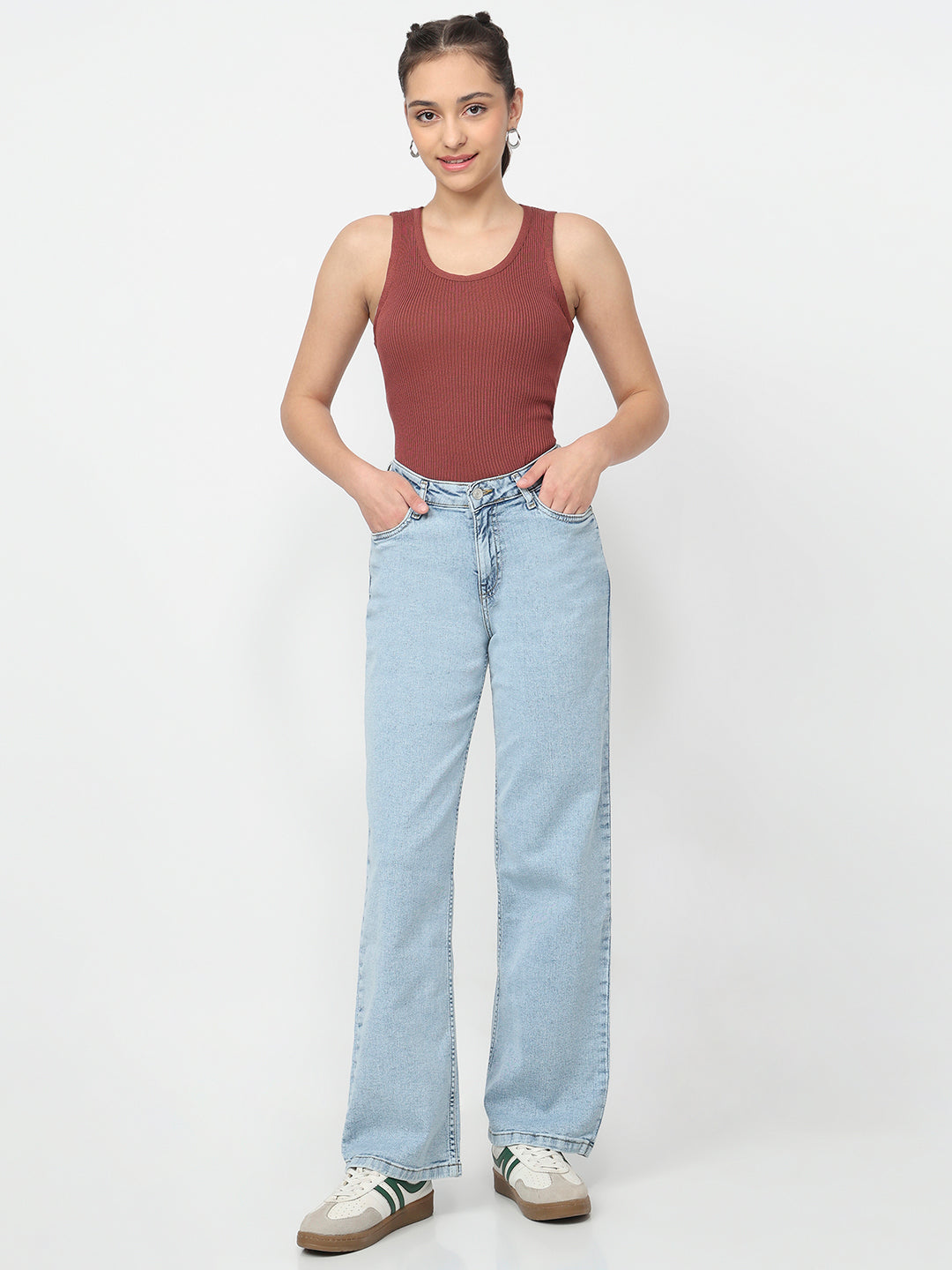Women Light Blue High-Rise Baggy Jeans