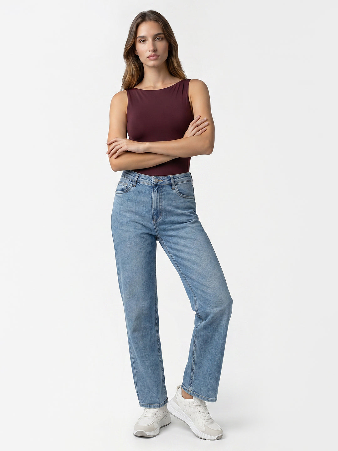 Women Light Blue High-Rise Straight Fit Jeans