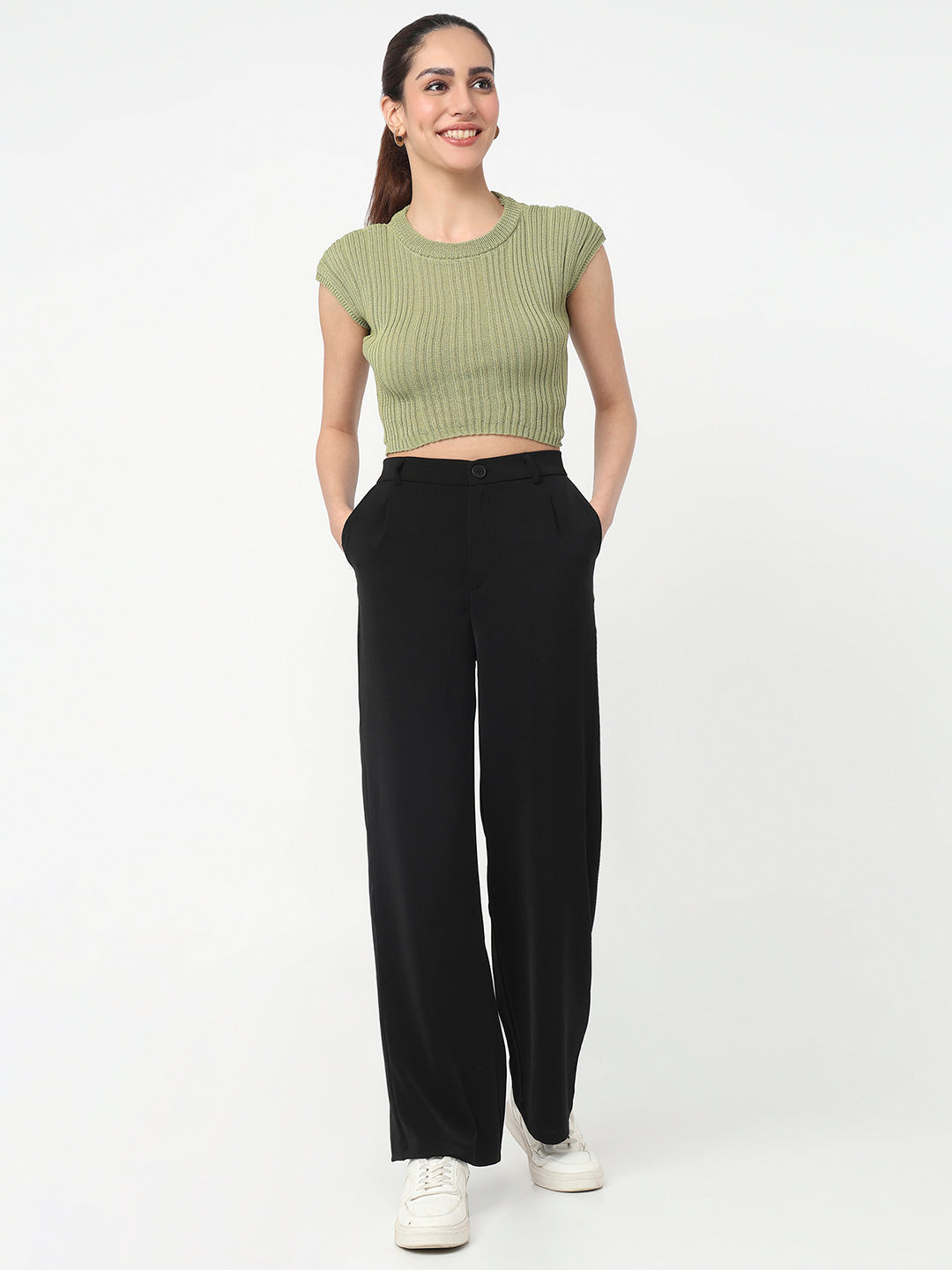 Women Black High-Rise Wide Leg Pants