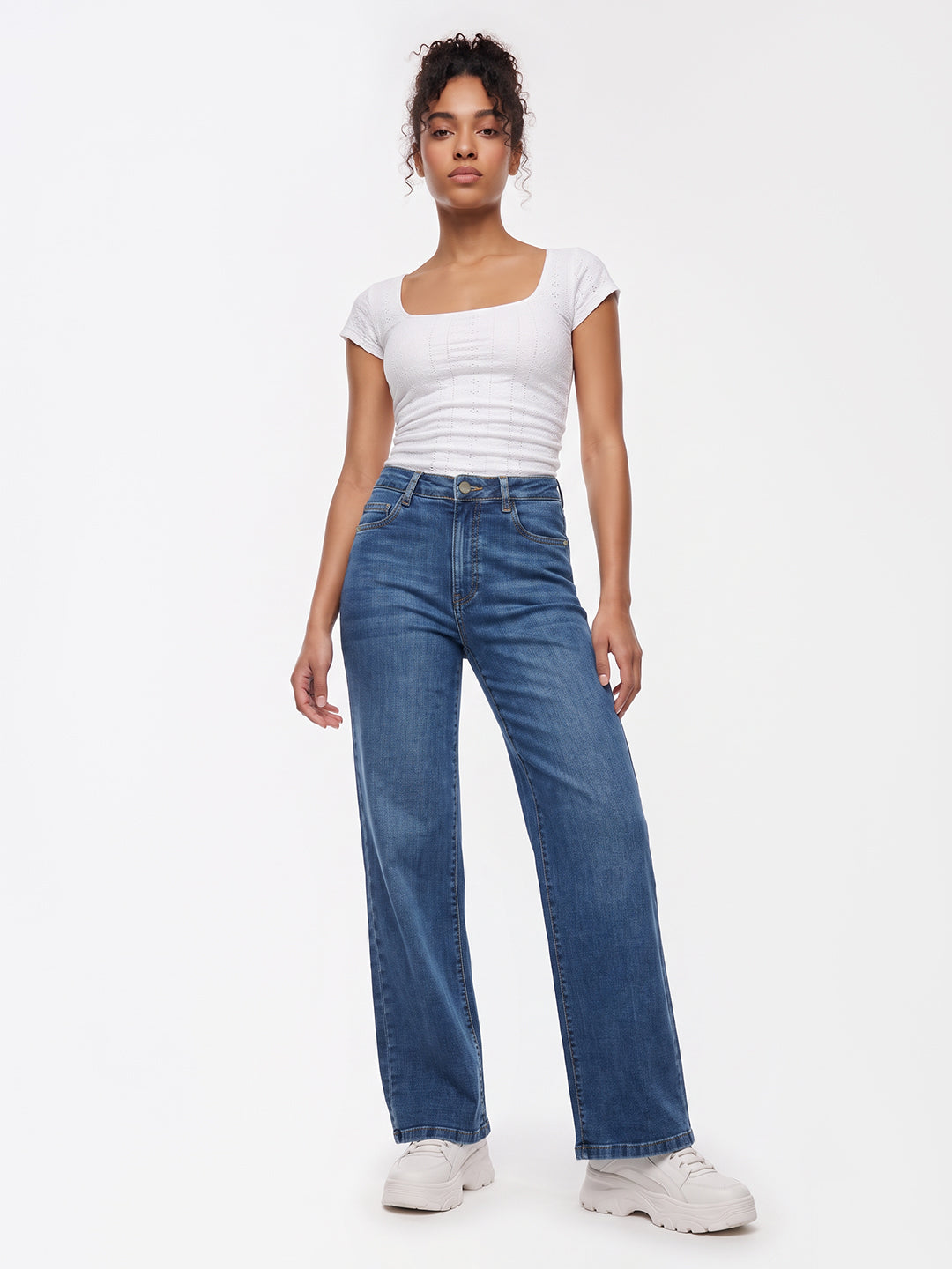Blue High-Rise Wide Leg Jeans