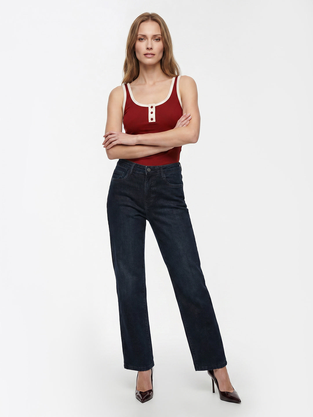 Women Slate Blue High-Rise Straight Fit Jeans