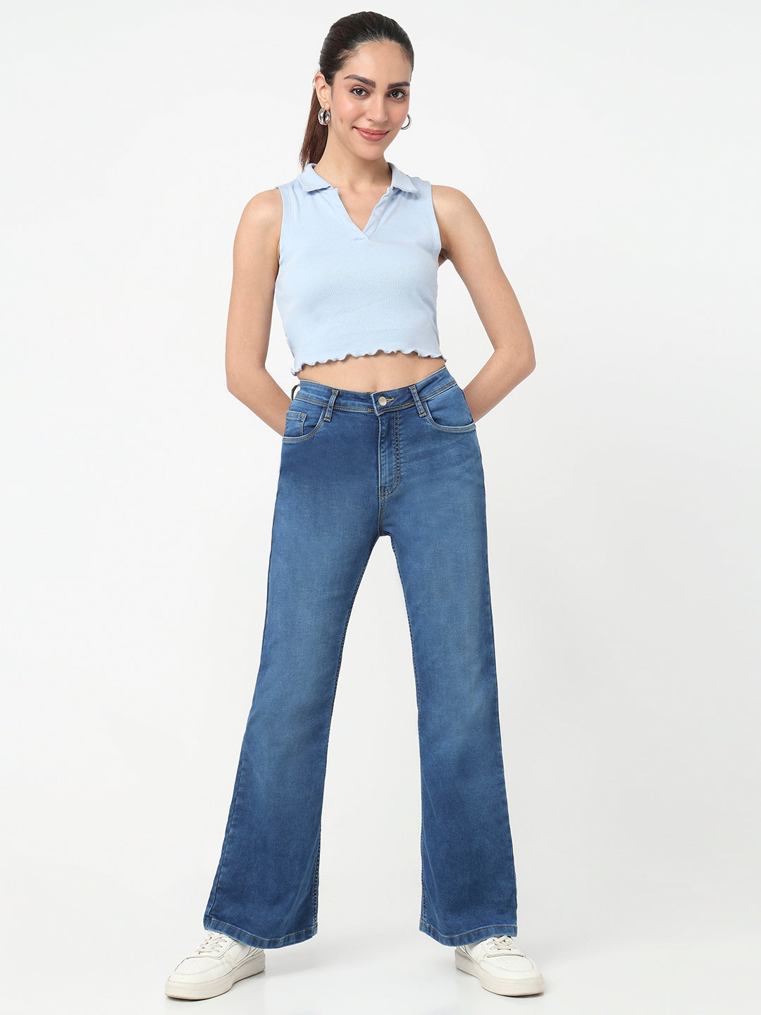 Women Blue High-Rise Flare Jeans