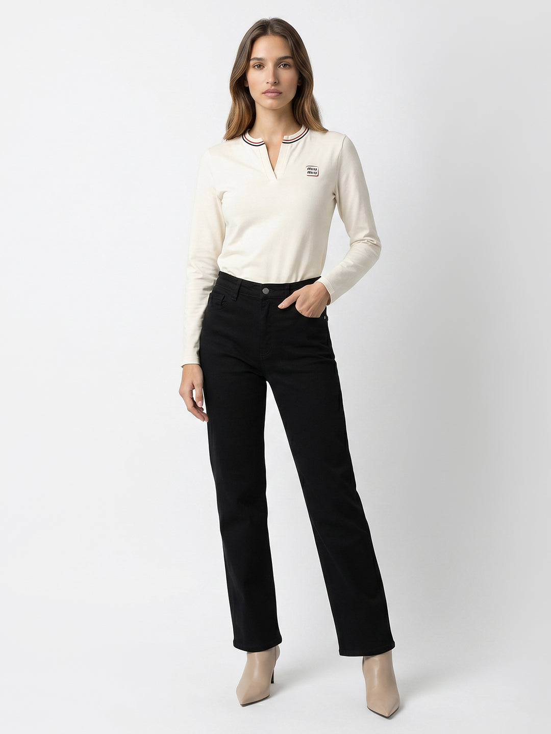 Women Black High-Rise Straight Fit Jeans