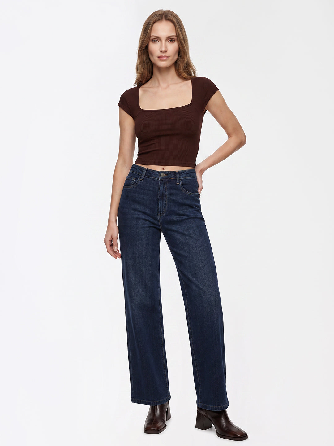Women Blue High-Rise Straight Fit Jeans