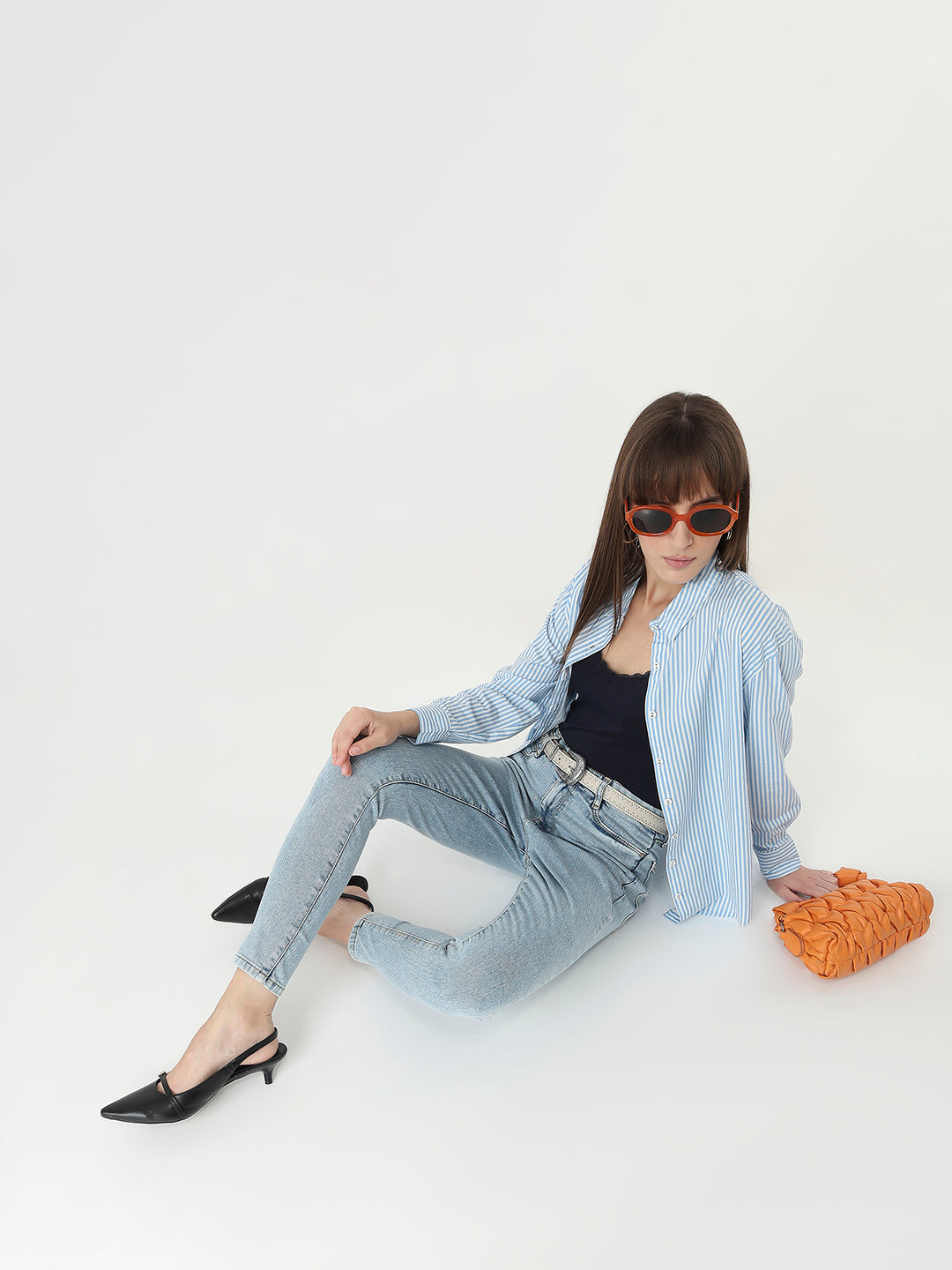Women Sky/White Oversized Shirt