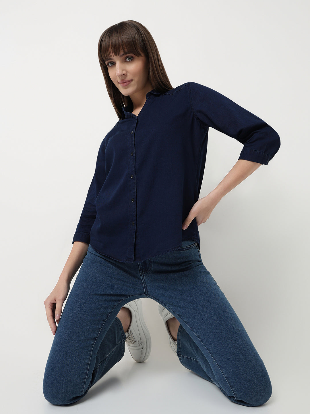 Women Ink Blue Slim Fit Shirt