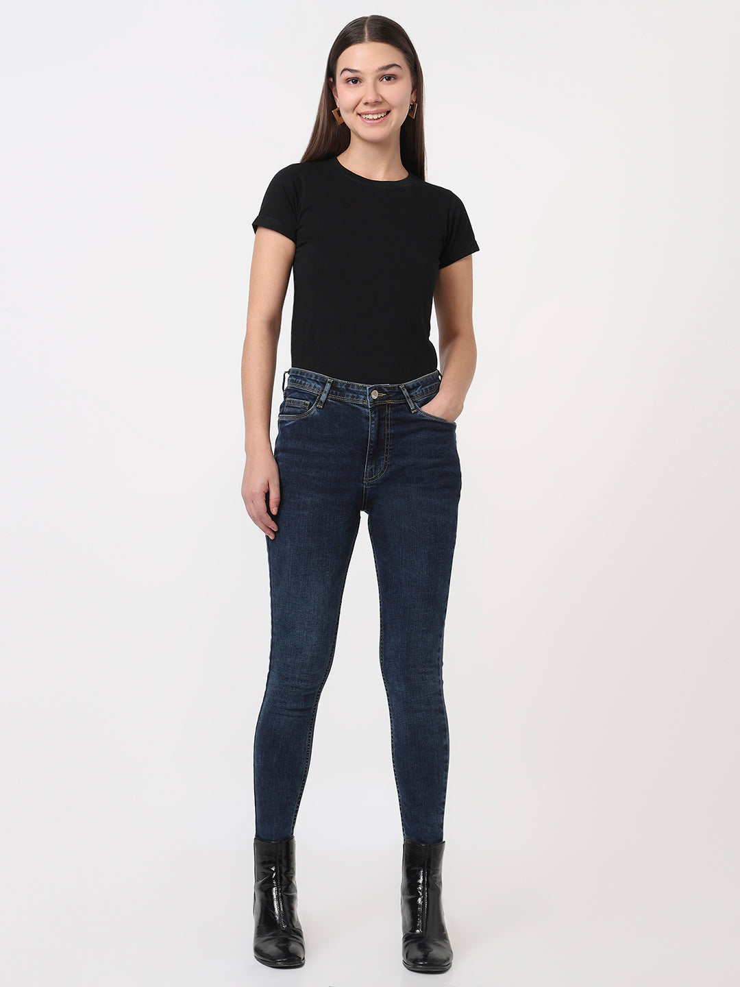 Women Dark Blue High-Rise Skinny Jeans