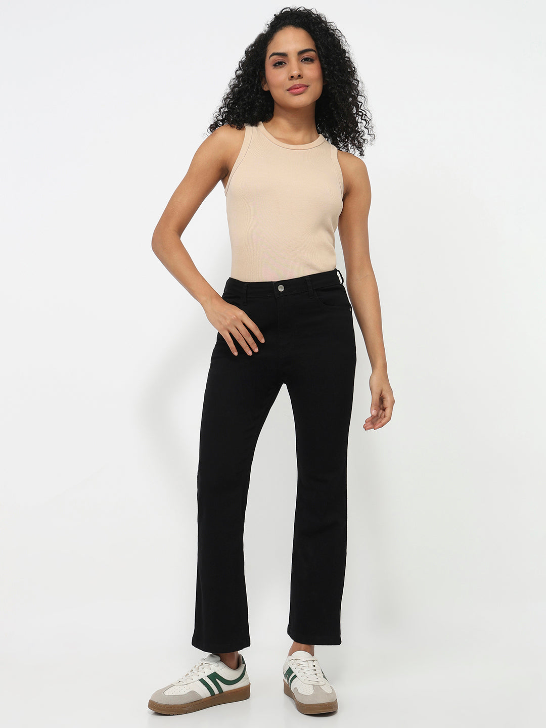 Women Black High-Rise Crop Flare Jeans