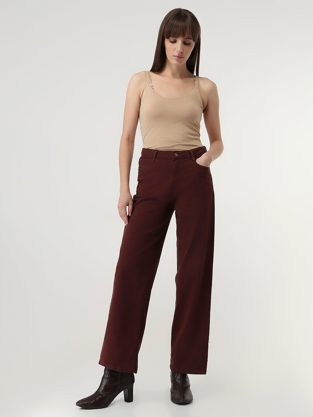 Women Sepia High-Rise Wide Leg Jeans