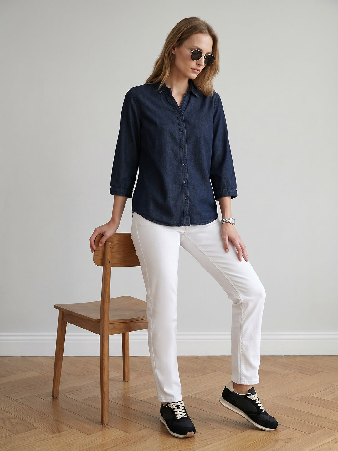 Women Dark Blue Denim Shirt
